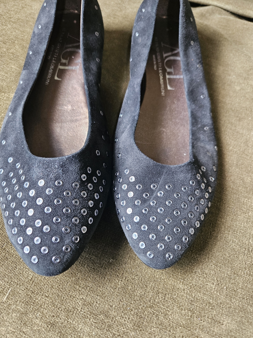 AGL Black Suede Studded Pointed-Toe Ballet Flats - Picture 8 of 12